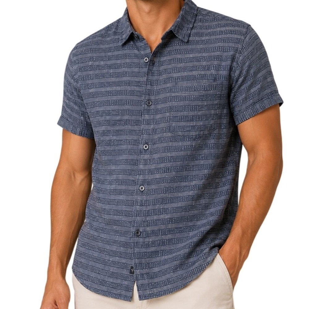 Rails Blue Linen Blend Short Sleeve Button Down Shirt Men's Large